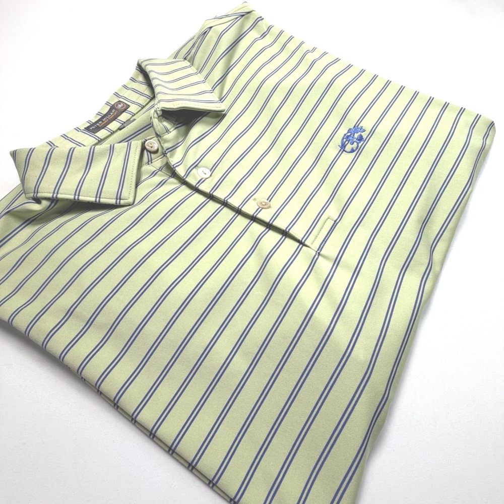 Peter Millar Summer Comfort Polo Shirt Men L Green Stripe‎ Golf
